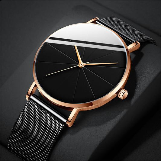 Relógio Elegante Minimalista com Mostrador Grande, Caixa em Ouro Rosa e Pulseira Mesh (Malha) - Movimento Quartz Japonês, Display Analógico, Liga de Zinco, Fechamento de Fundo