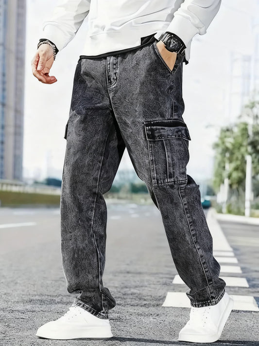 Calça Skate / Cargo / Longa Masculina - Skate, Casual, Moda Unissex com Bolsos de Fecho Zíper - Cores: Cinza, Preto, Escuro, Médio