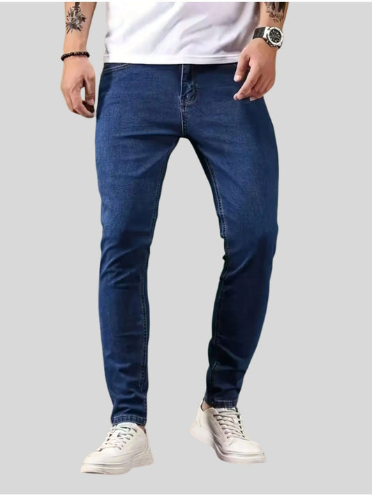 Pacote com 2 Jeans Denim Skinny Masculino com Elastano, Conforto Premium, Zíper, Bolso, nas cores Preto e Azul Escuro.