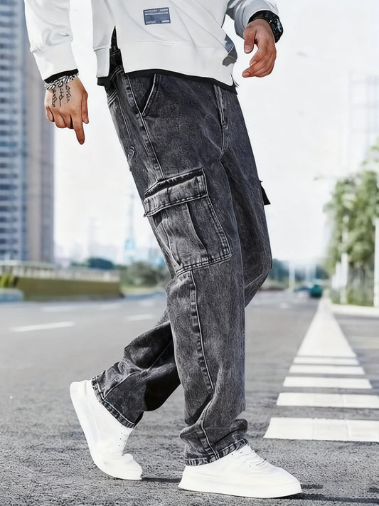 Calça Skate / Cargo / Longa Masculina - Skate, Casual, Moda Unissex com Bolsos de Fecho Zíper - Cores: Cinza, Preto, Escuro, Médio